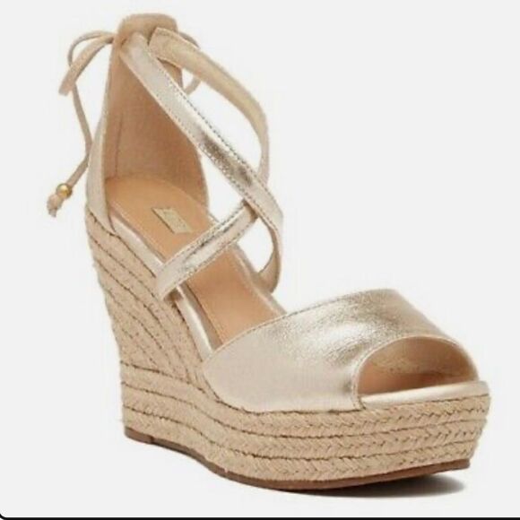 UGG Reagan Metallic Leather Strappy Open Toe Wedge Sandals Sz 10 - Picture 4 of 12